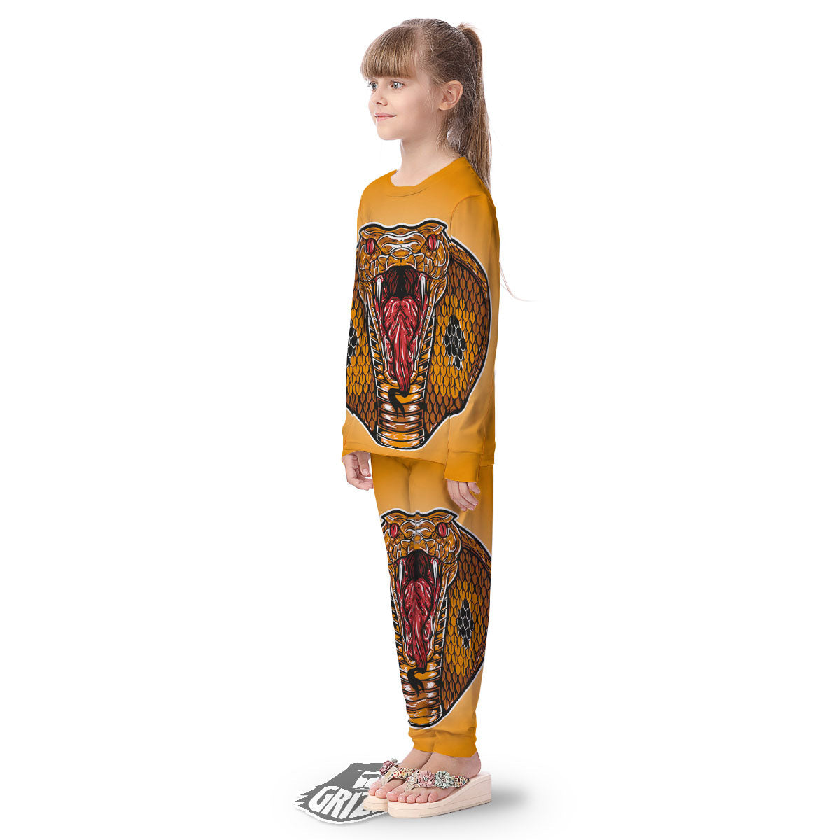 Gold King Cobra Snake Head Print Kid's Pajamas-grizzshop