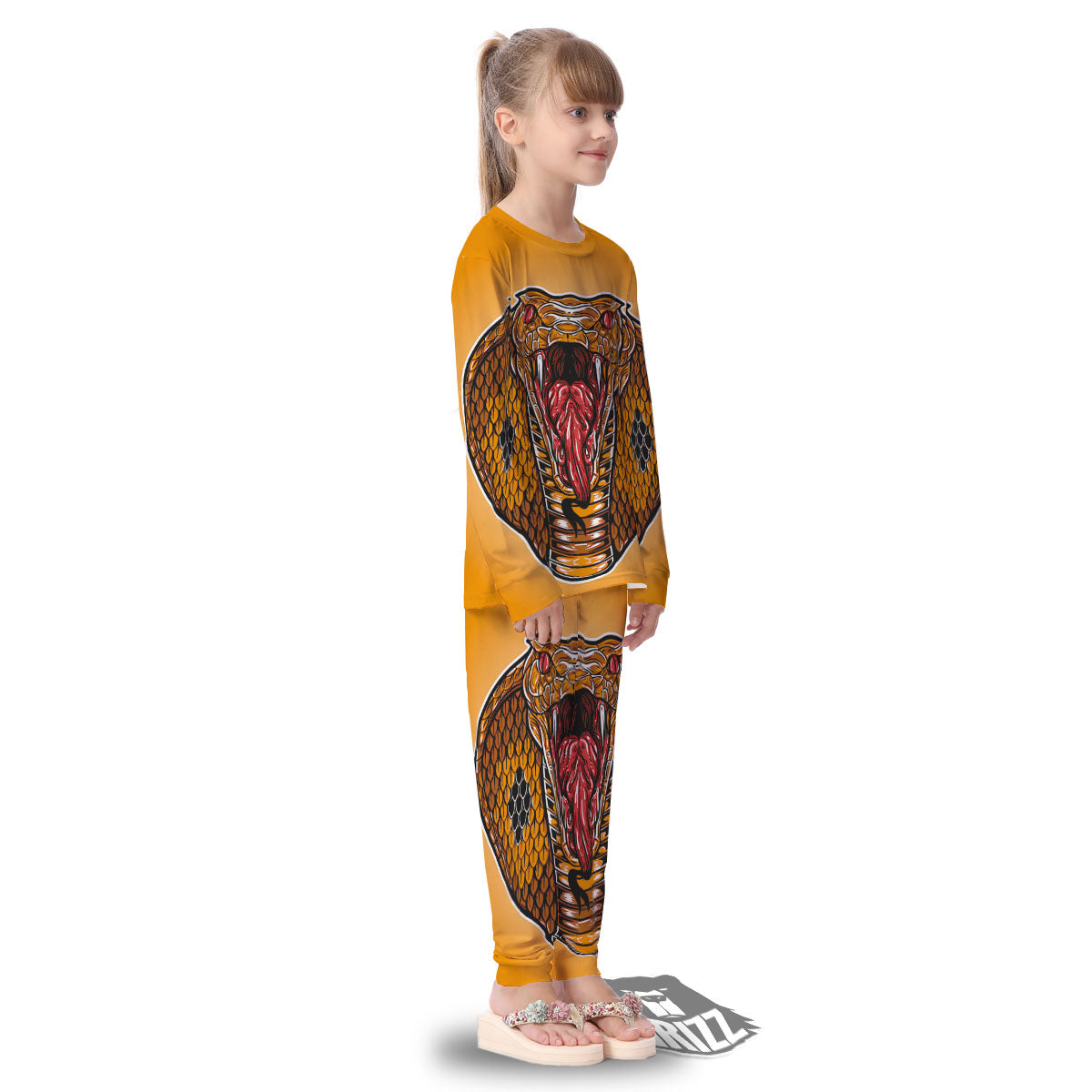 Gold King Cobra Snake Head Print Kid's Pajamas-grizzshop