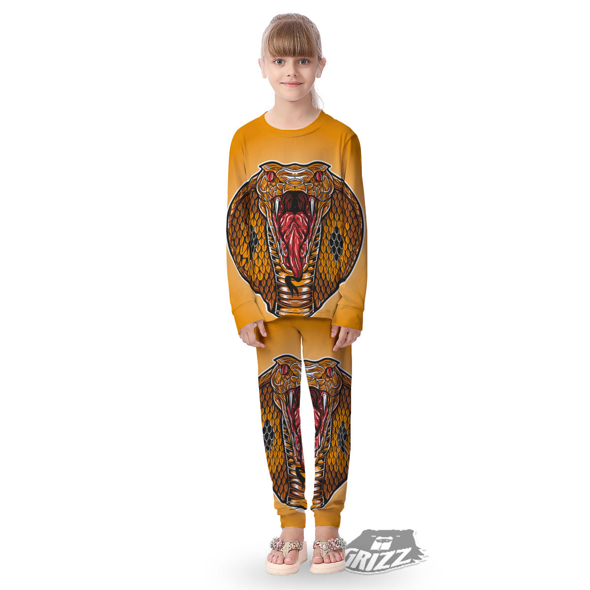 Gold King Cobra Snake Head Print Kid's Pajamas-grizzshop