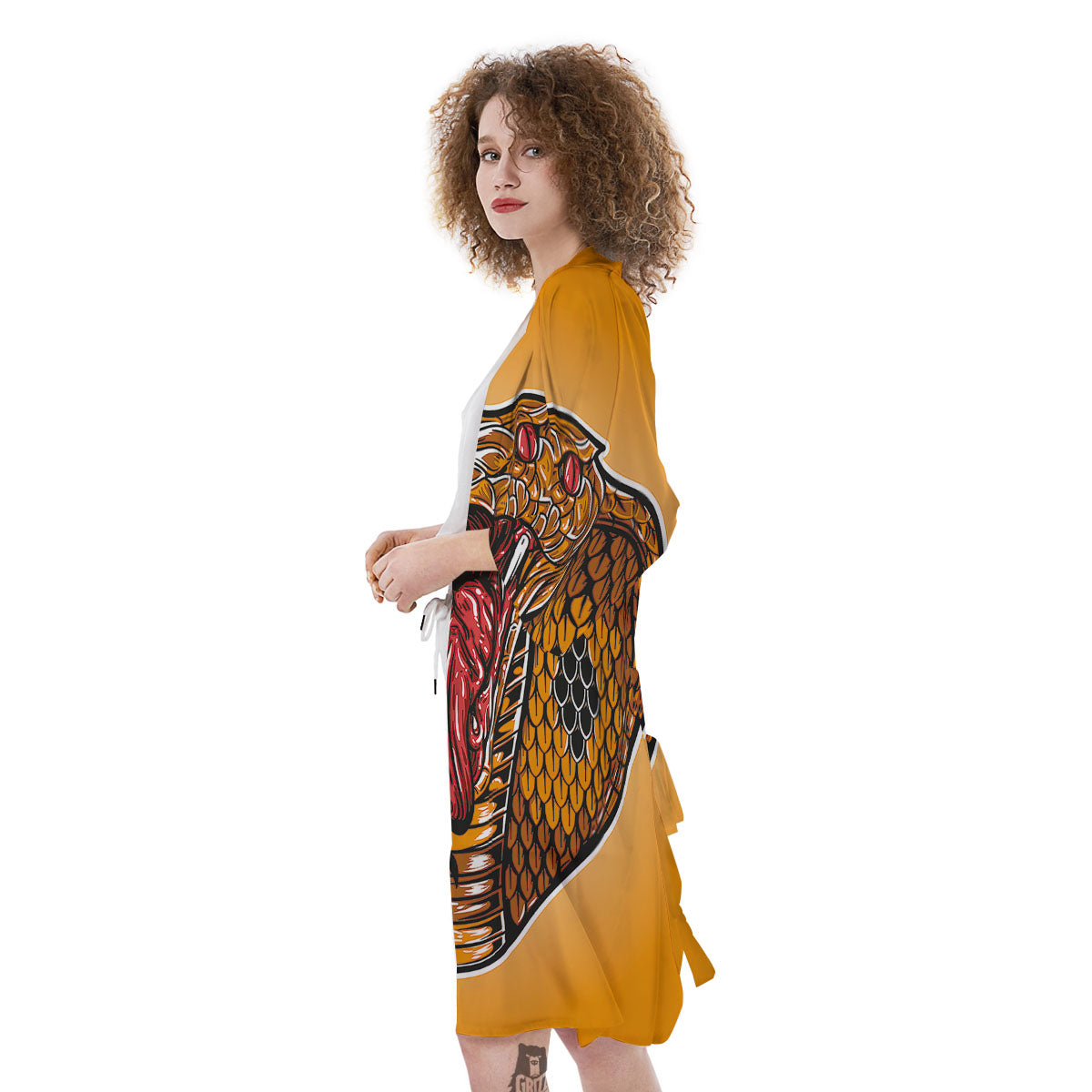 Gold King Cobra Snake Head Print Kimono-grizzshop