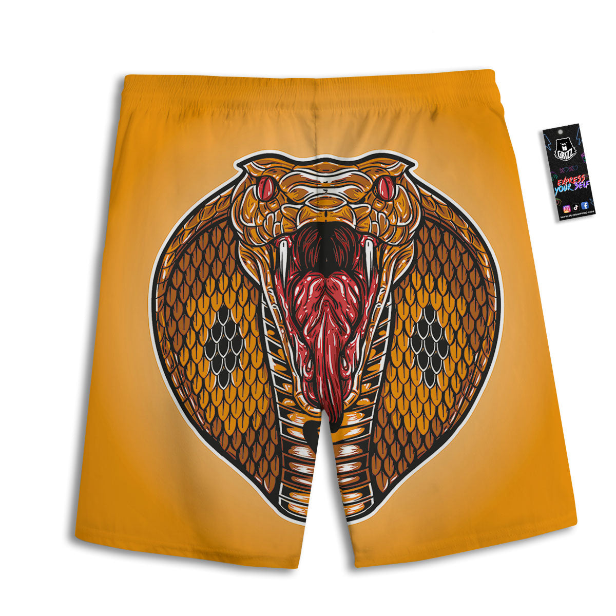 Gold King Cobra Snake Head Print Men's Athletic Shorts