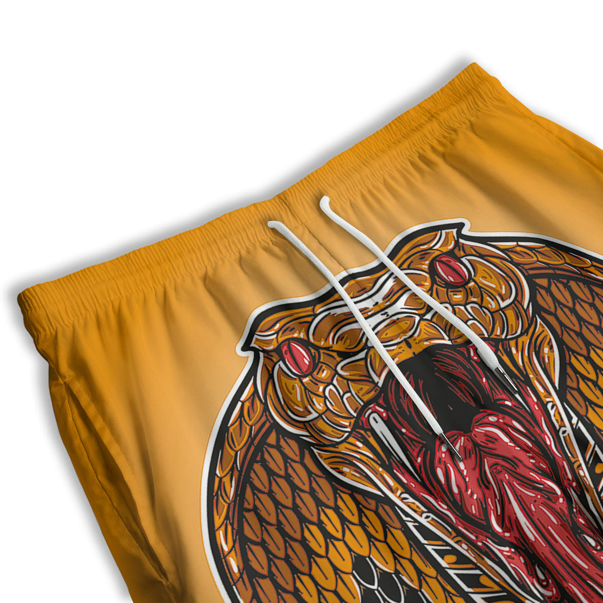 Gold King Cobra Snake Head Print Men's Athletic Shorts