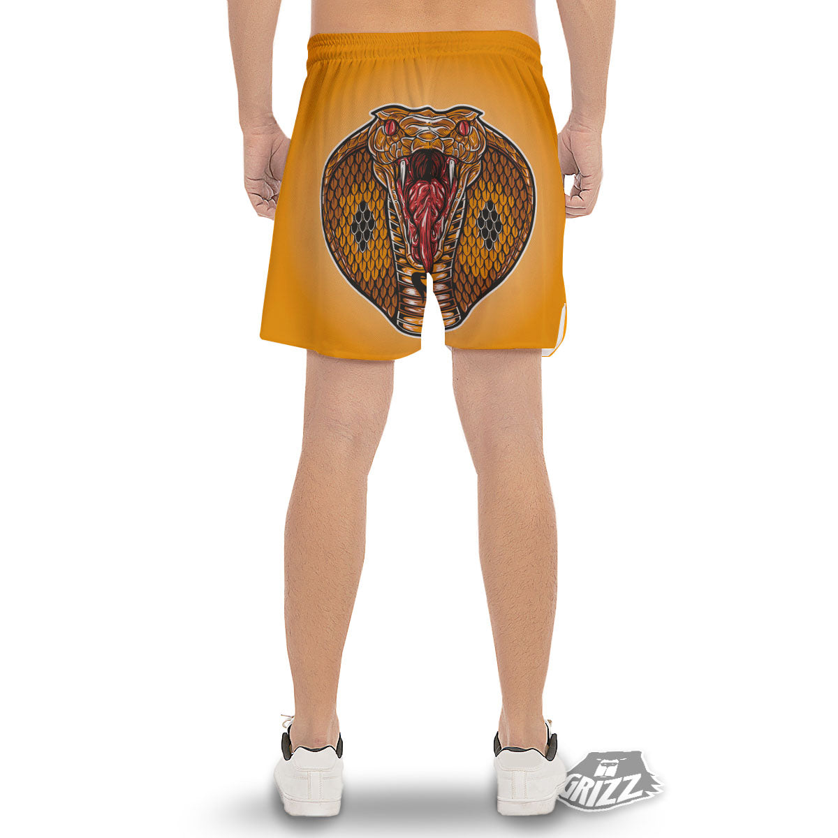 Gold King Cobra Snake Head Print Men's Gym Shorts-grizzshop