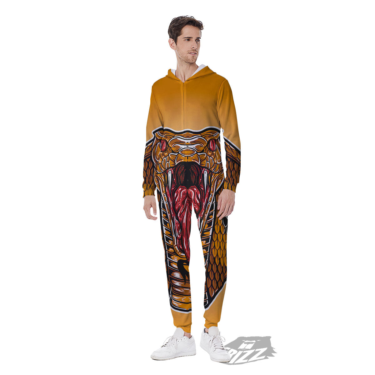 Gold King Cobra Snake Head Print Men's Jumpsuit-grizzshop