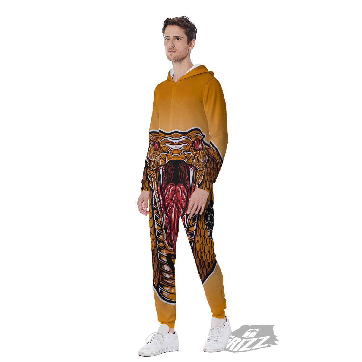 Gold King Cobra Snake Head Print Men's Jumpsuit-grizzshop