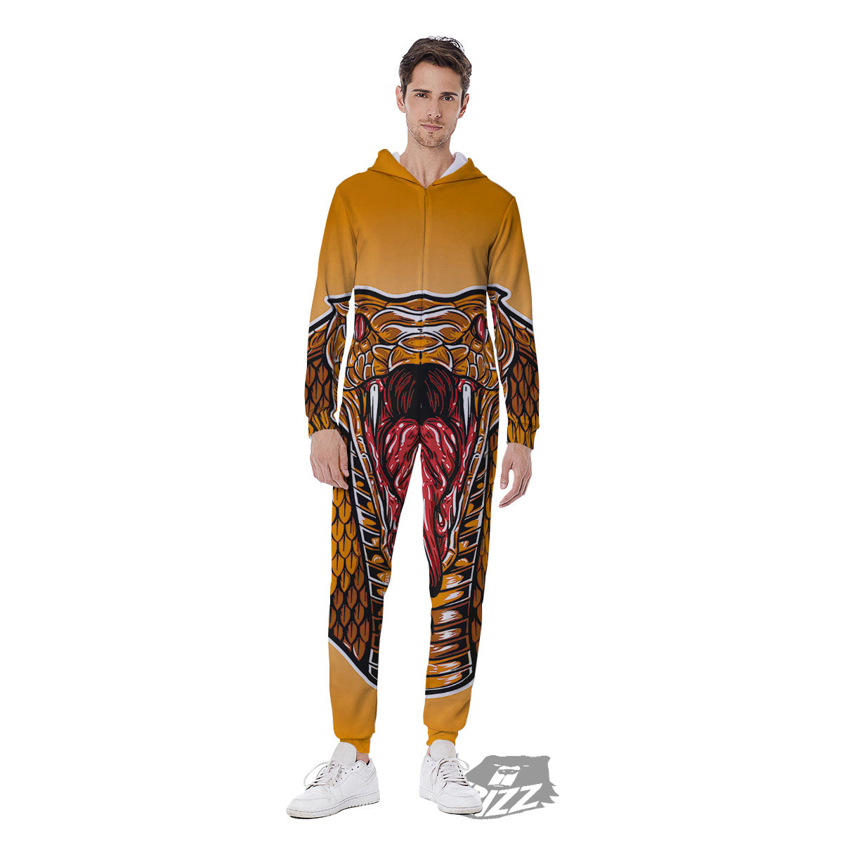 Gold King Cobra Snake Head Print Men's Jumpsuit-grizzshop
