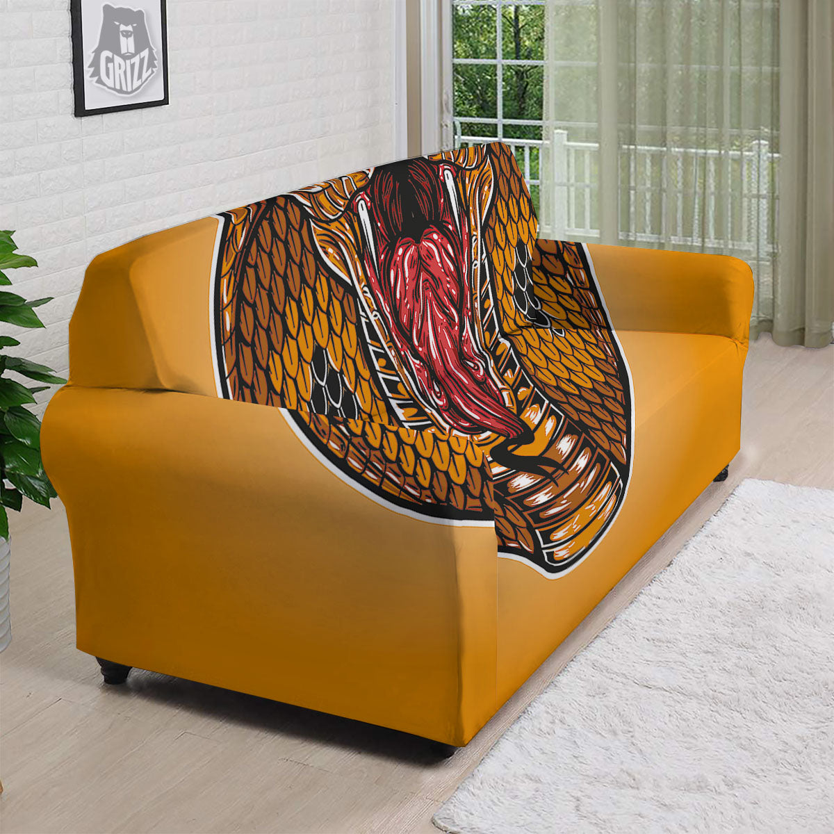 Gold King Cobra Snake Head Print Sofa Cover-grizzshop