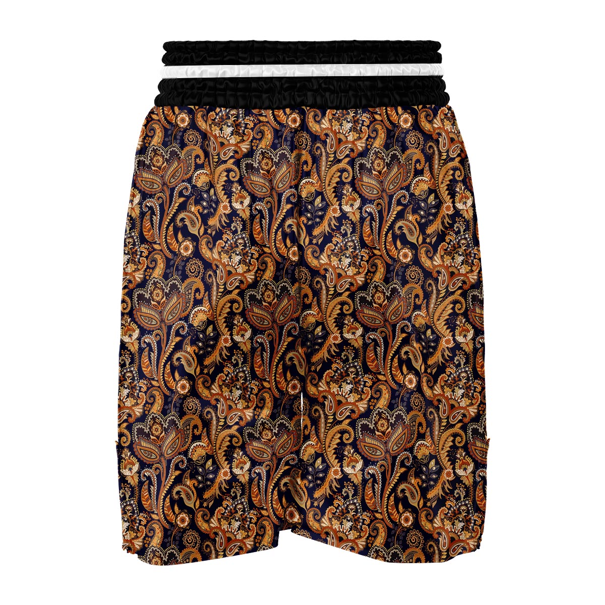 Gold Paisley Pattern Print Boxing Shorts-grizzshop