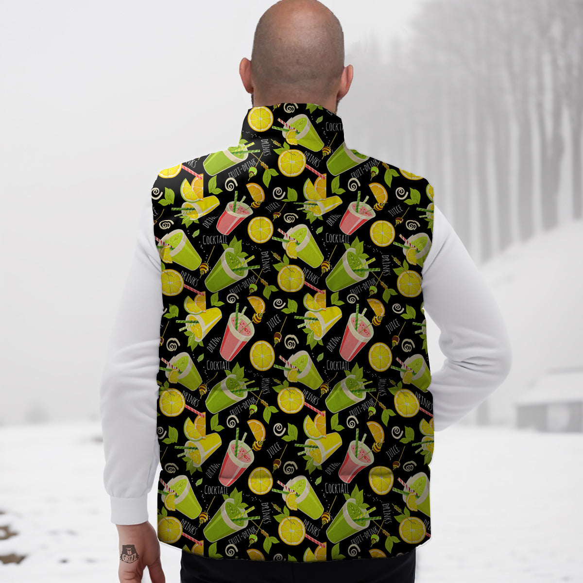 Gold Paisley Pattern Print Down Vest