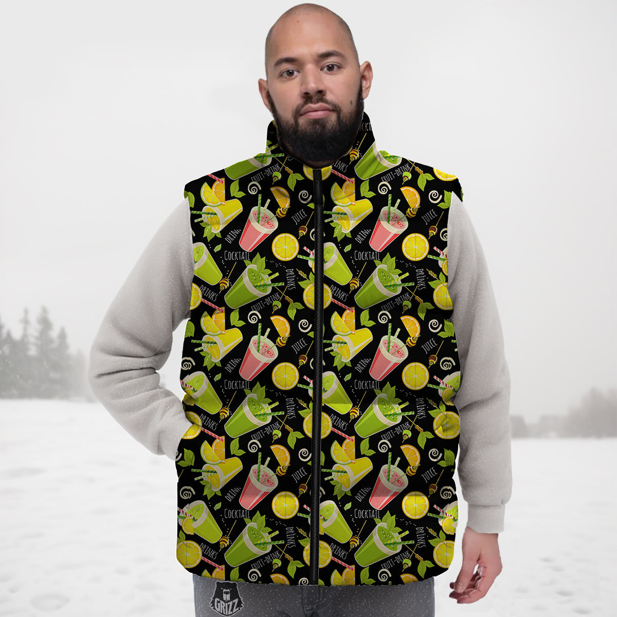Gold Paisley Pattern Print Down Vest
