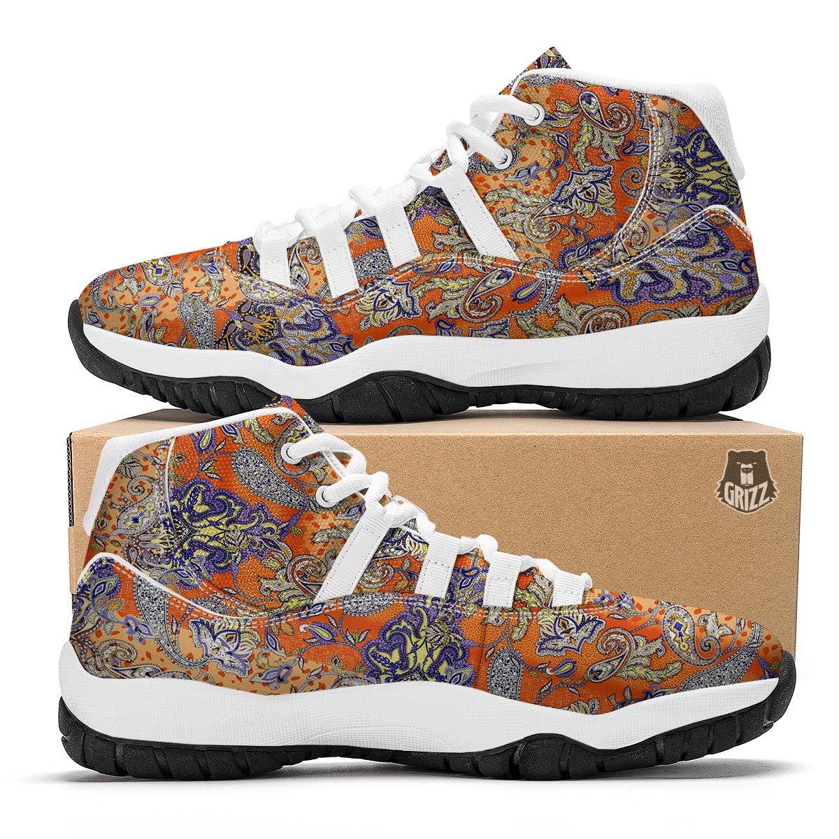 Gold Paisley White Bball Shoes-grizzshop
