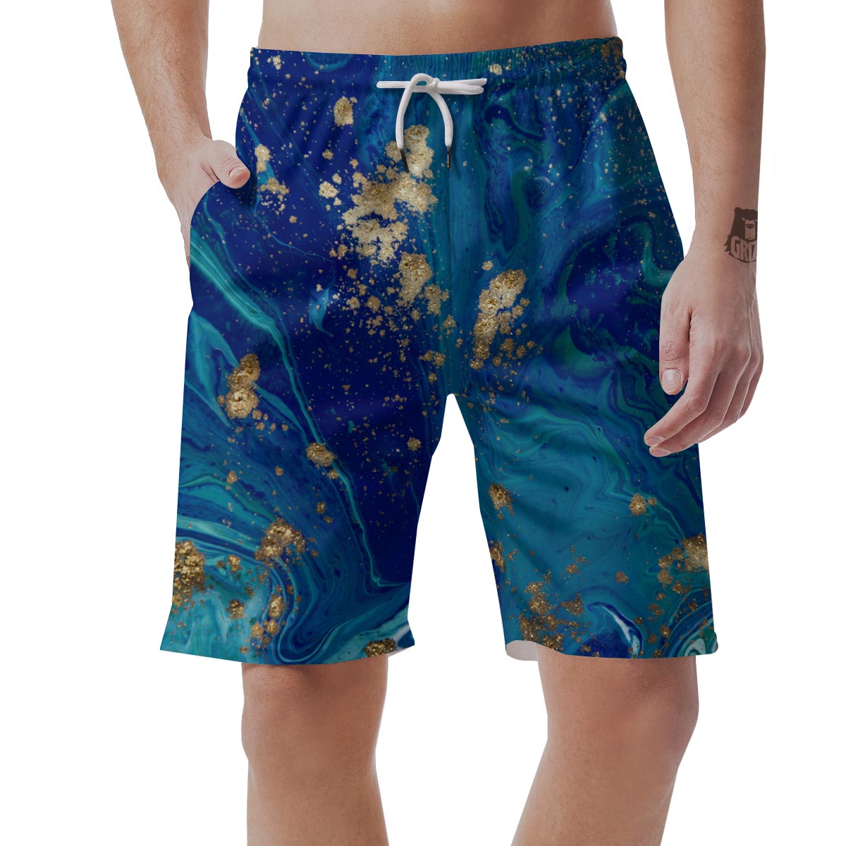 Gold Sapphire Marble Men's Shorts-grizzshop