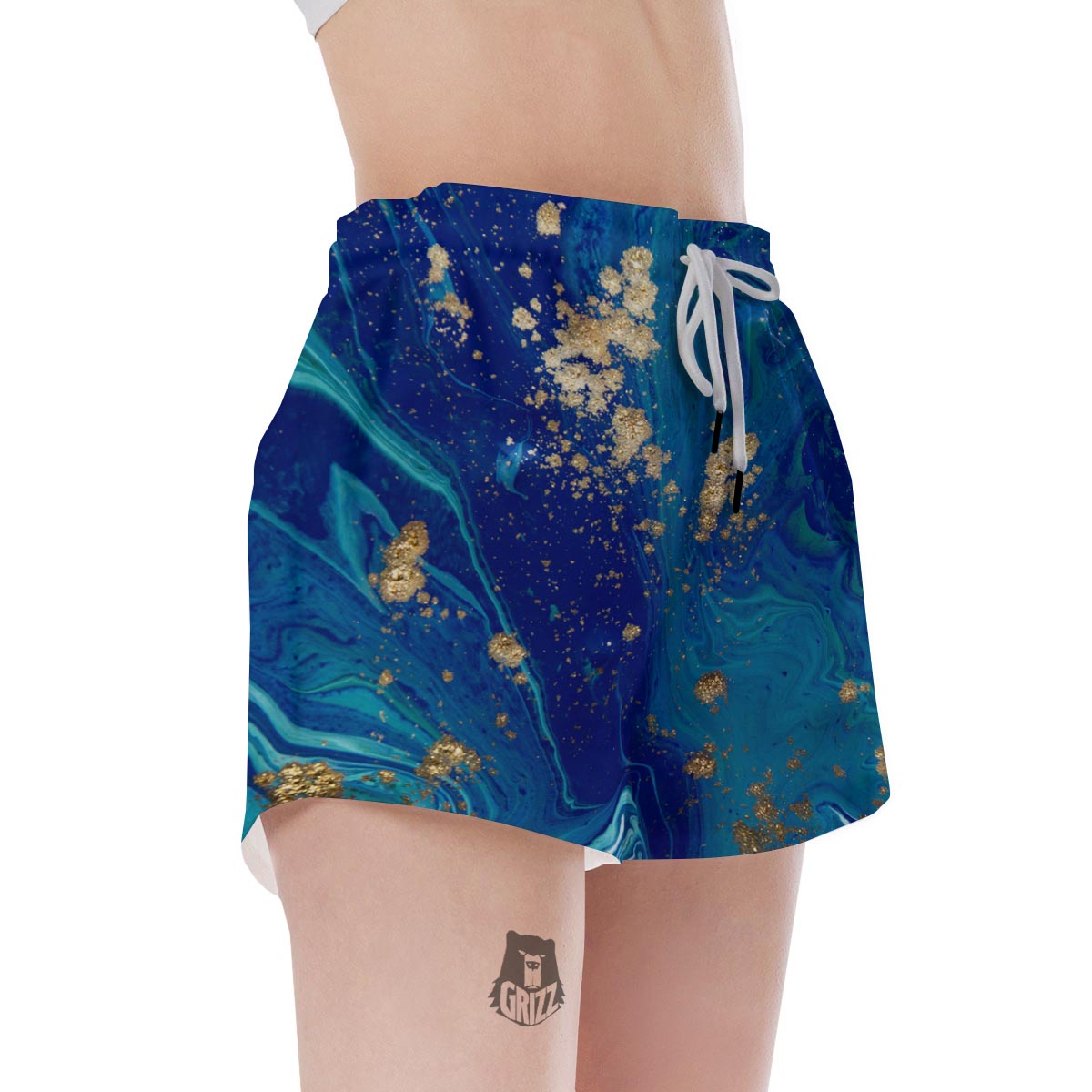 Gold Sapphire Marble Women's Shorts-grizzshop