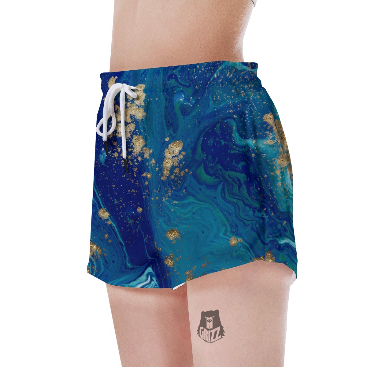 Gold Sapphire Marble Women's Shorts-grizzshop