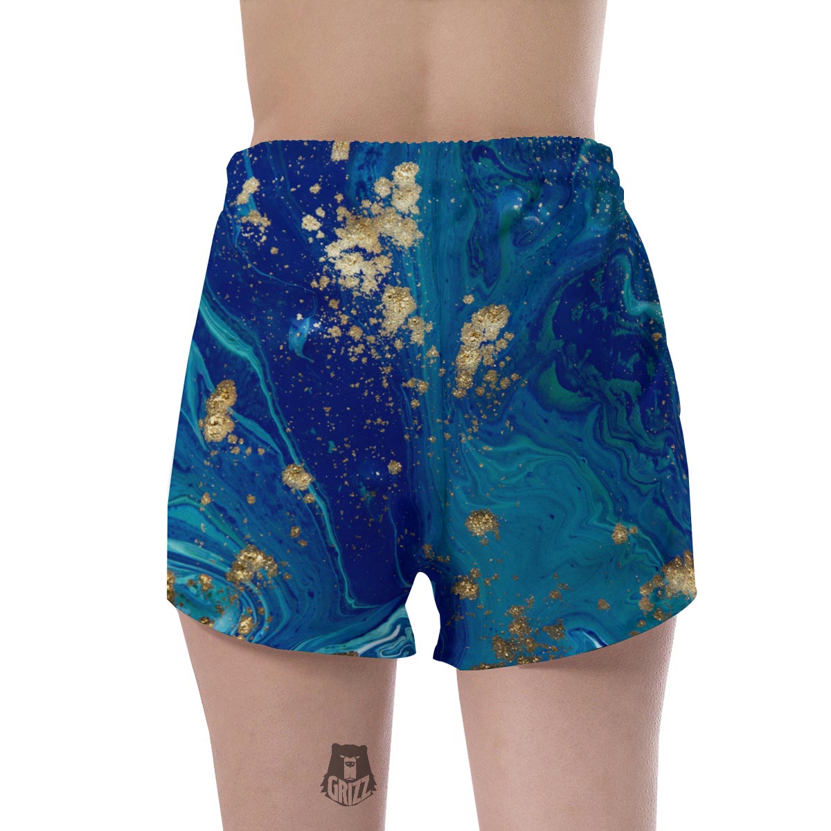 Gold Sapphire Marble Women's Shorts-grizzshop