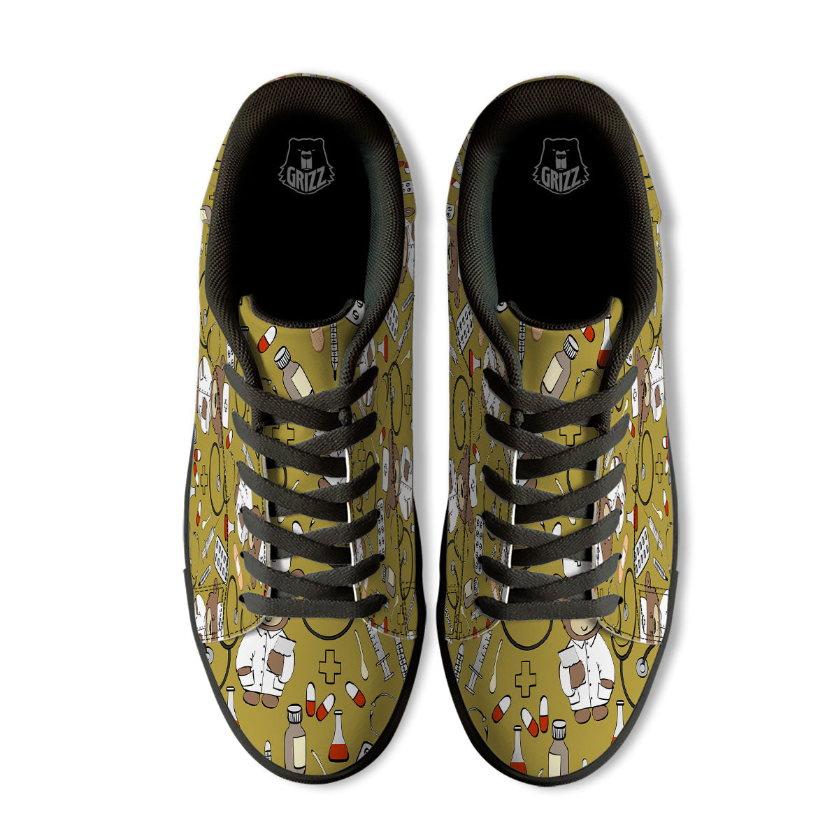 Gold Teddy Bear Nurse Black Low Top Sneakers-grizzshop