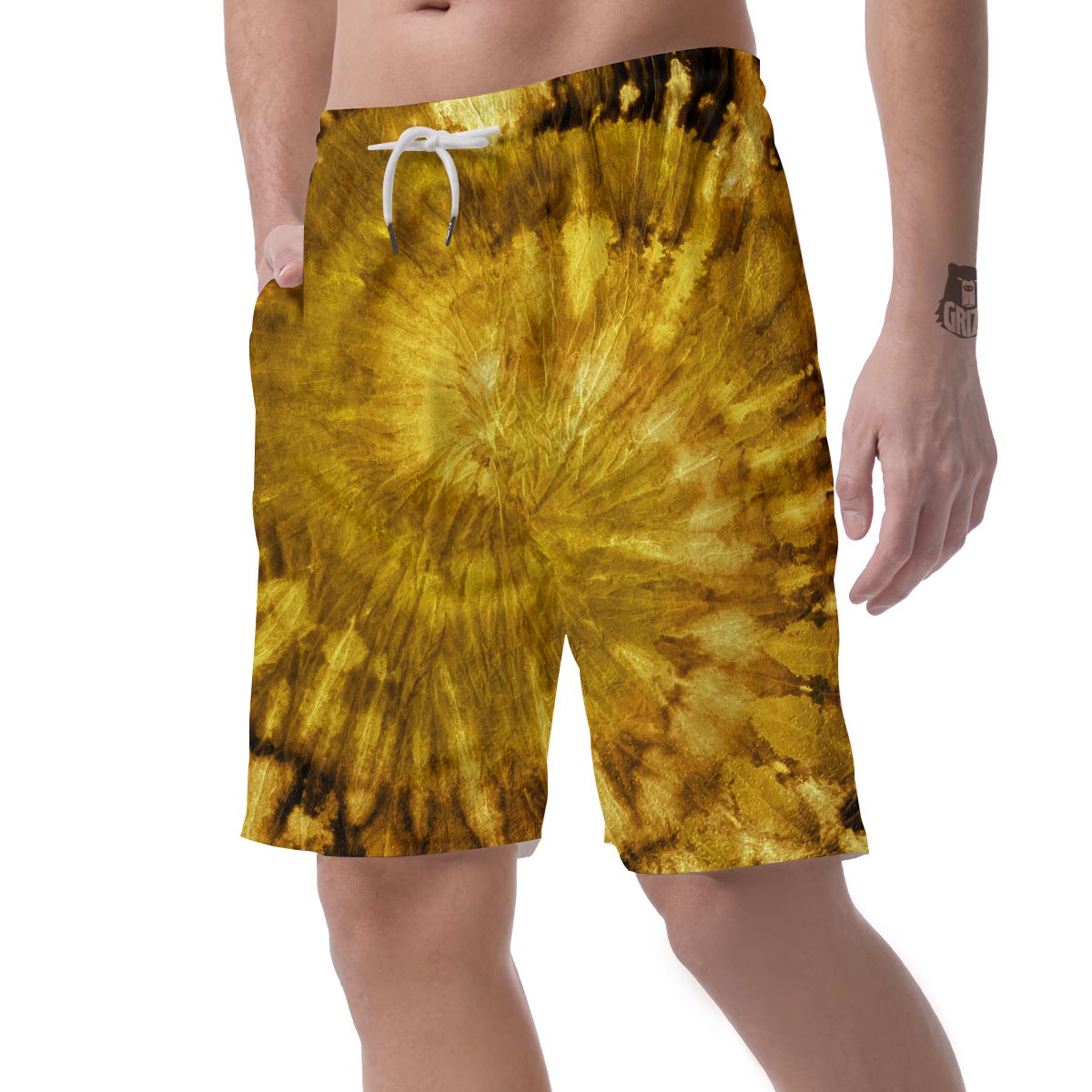 Gold Tie Dye Men's Shorts-grizzshop