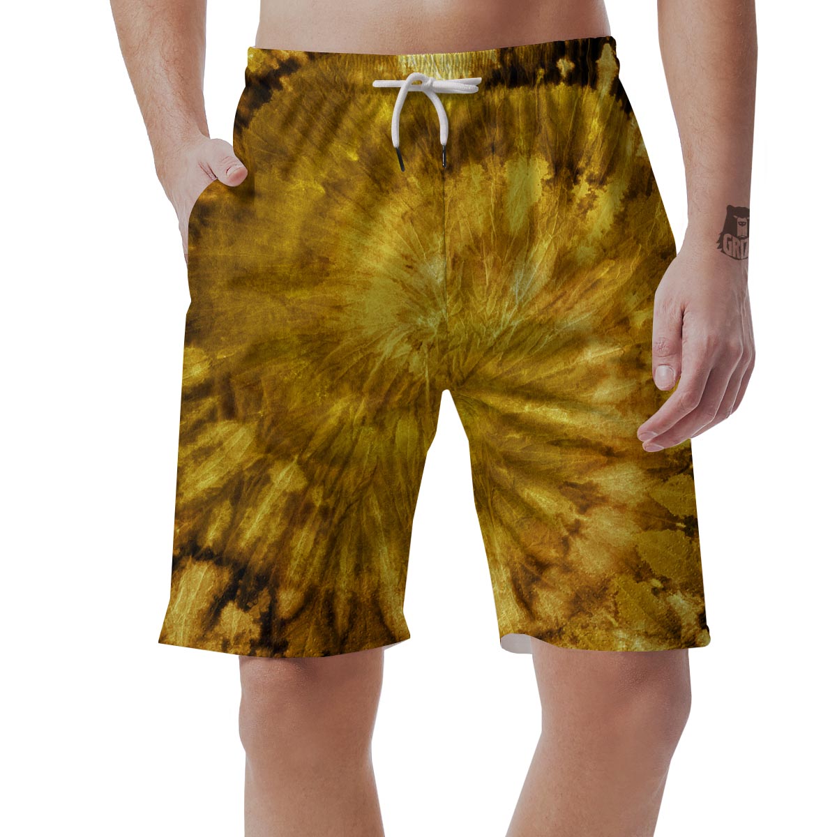 Gold Tie Dye Men's Shorts-grizzshop