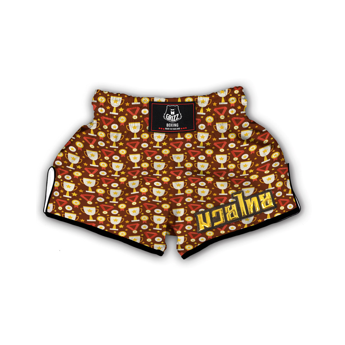 Gold Trophy Winner Cup Print Pattern Muay Thai Boxing Shorts-grizzshop