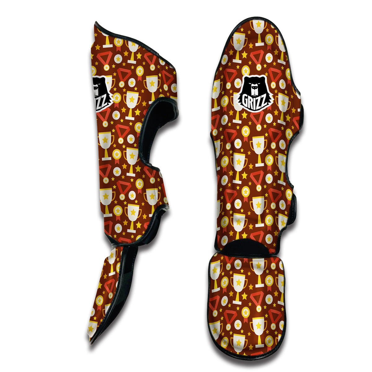 Gold Trophy Winner Cup Print Pattern Muay Thai Shin Guards-grizzshop