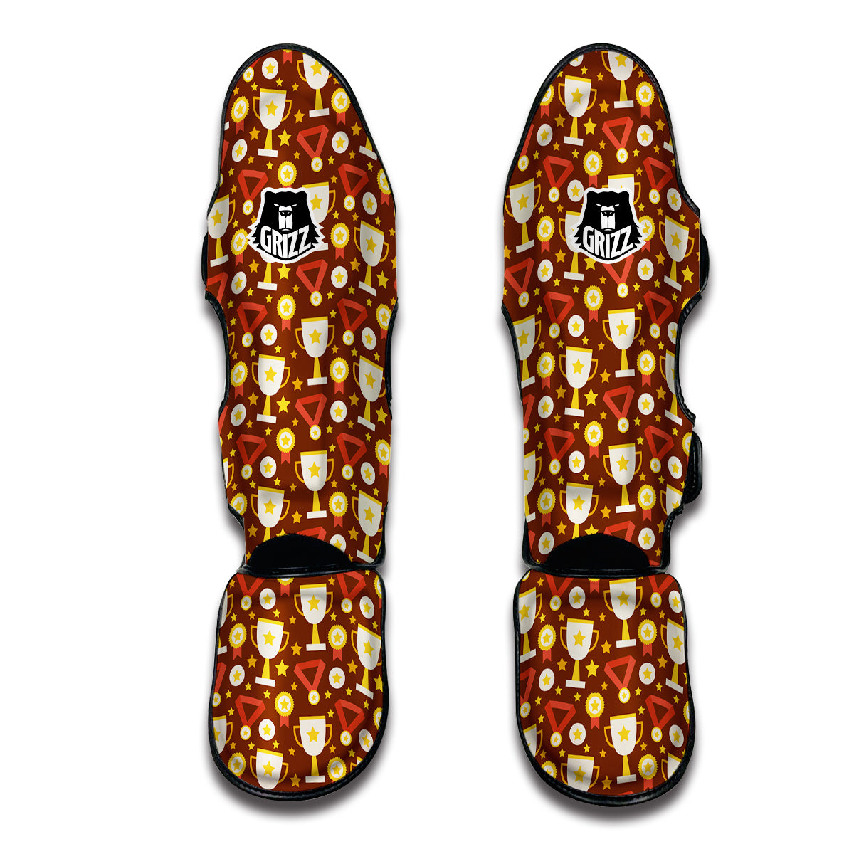 Gold Trophy Winner Cup Print Pattern Muay Thai Shin Guards-grizzshop