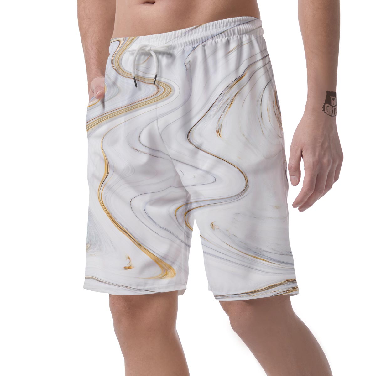 Gold White Marble Men's Shorts-grizzshop