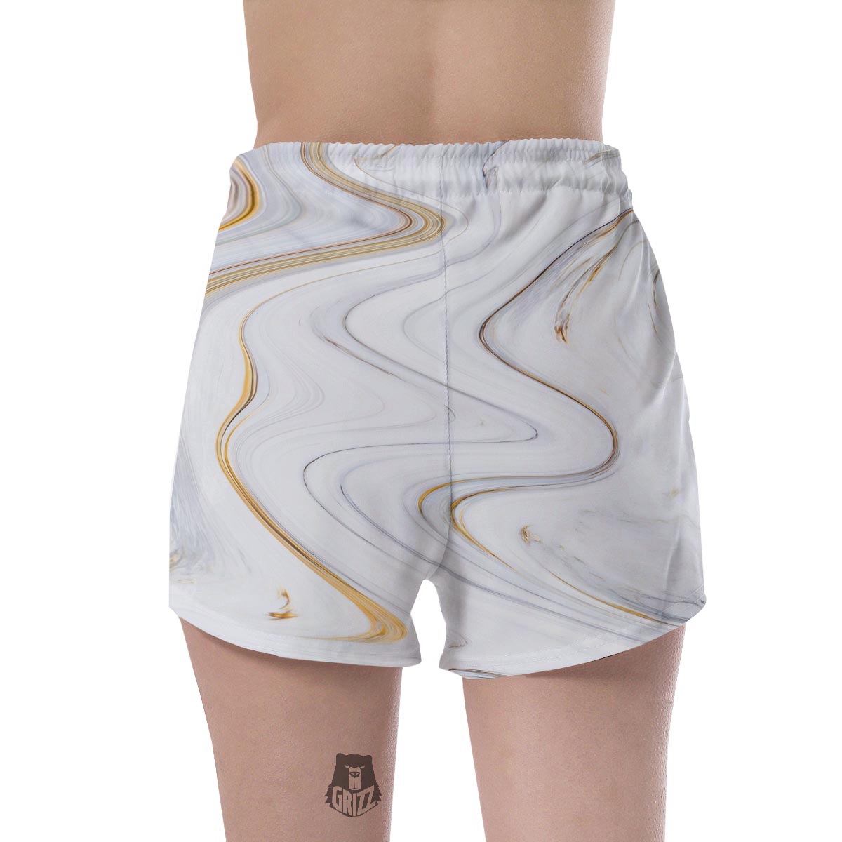 Gold White Marble Women's Shorts-grizzshop