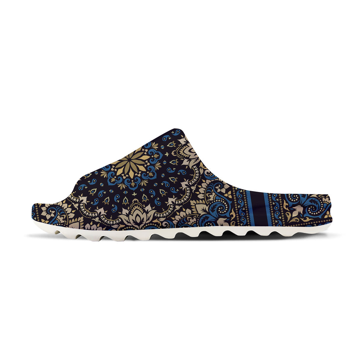 Gold Blue Paisley Bandana Print Sandals-grizzshop