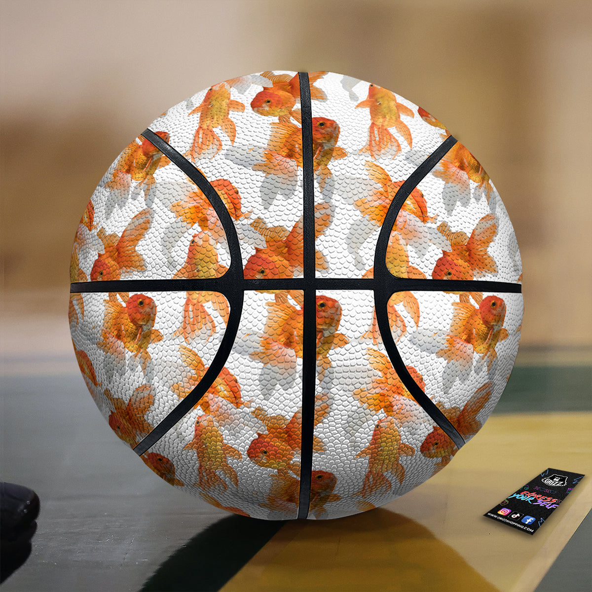 Gold Fish And White Print Pattern Basketball