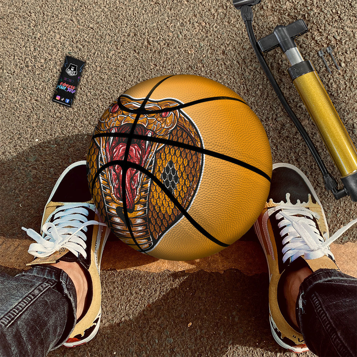 Gold King Cobra Snake Head Print Basketball