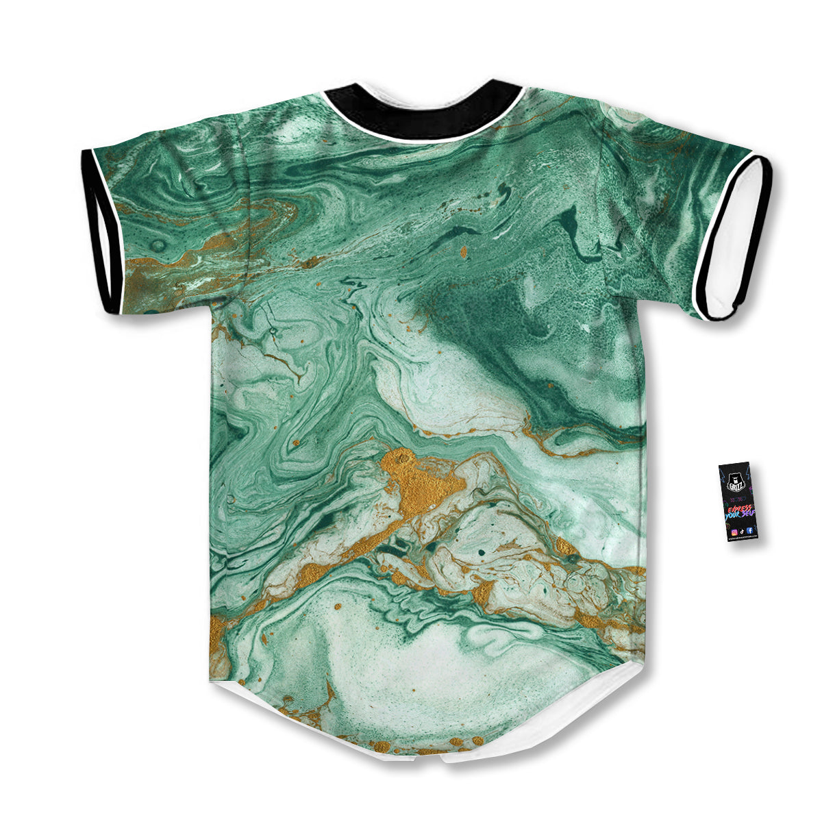 Golden And Green Marble Textue Print Baseball Jersey-grizzshop
