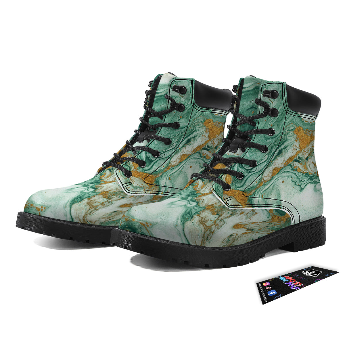 Golden And Green Marble Textue Print Boots-grizzshop