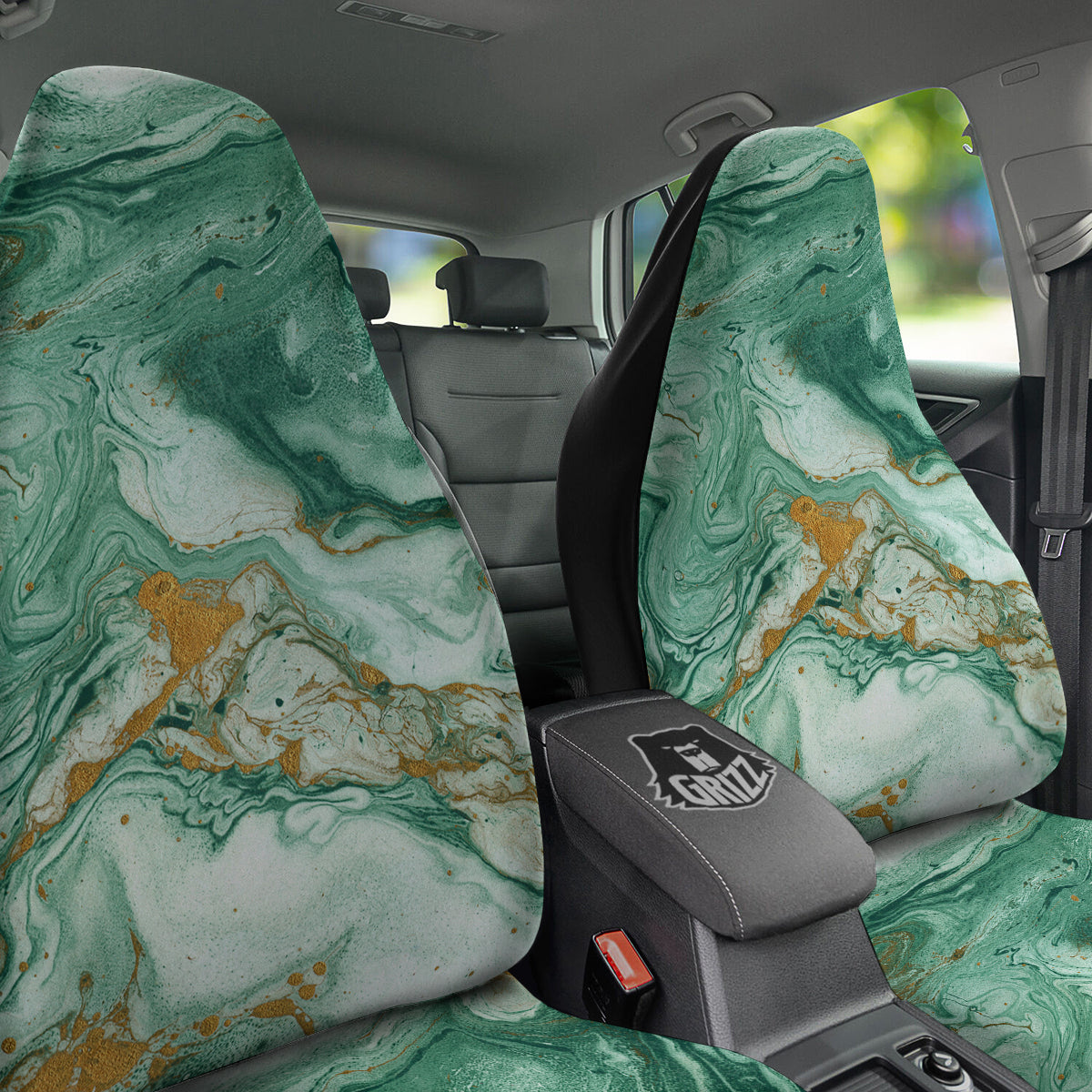 Golden And Green Marble Textue Print Car Seat Covers-grizzshop