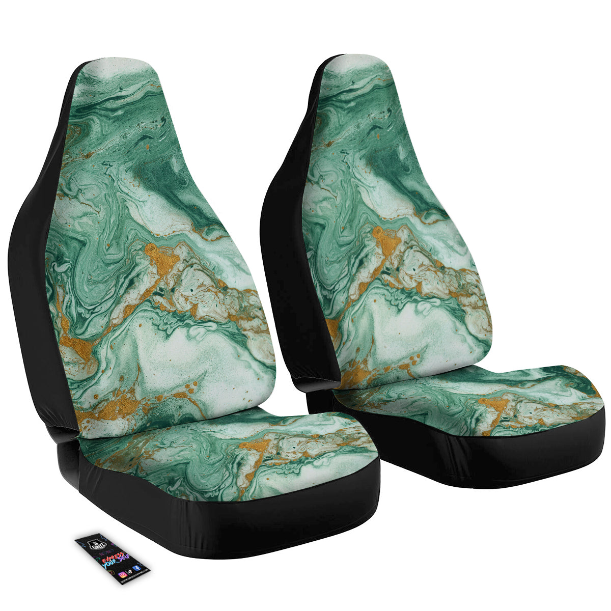 Golden And Green Marble Textue Print Car Seat Covers-grizzshop