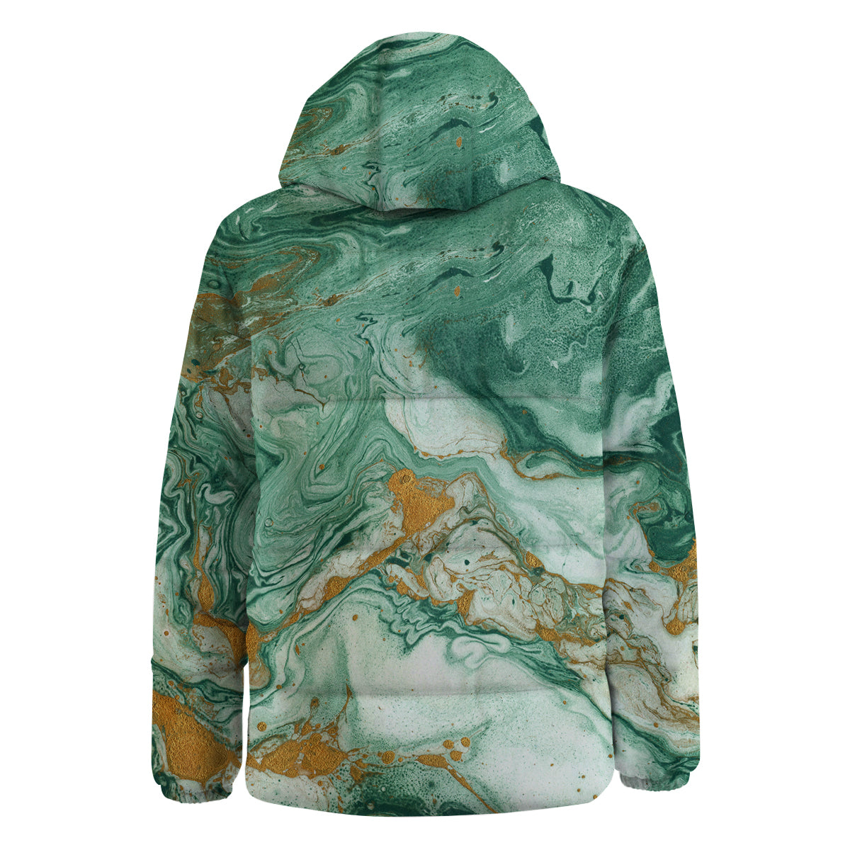 Golden And Green Marble Textue Print Down Jacket-grizzshop