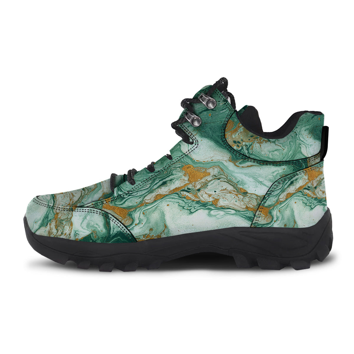 Golden And Green Marble Textue Print Hiking Shoes-grizzshop