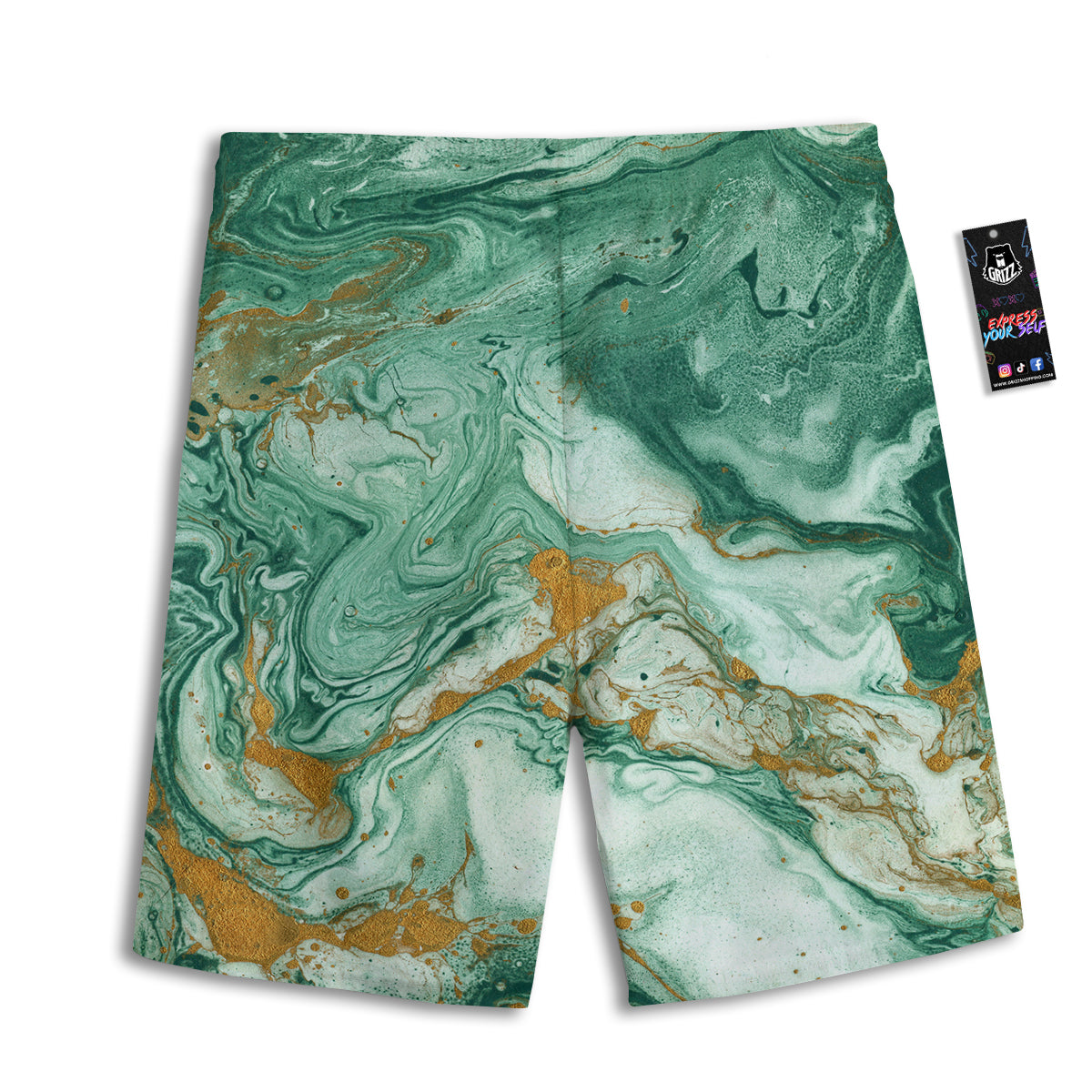 Golden And Green Marble Textue Print Men's Athletic Shorts