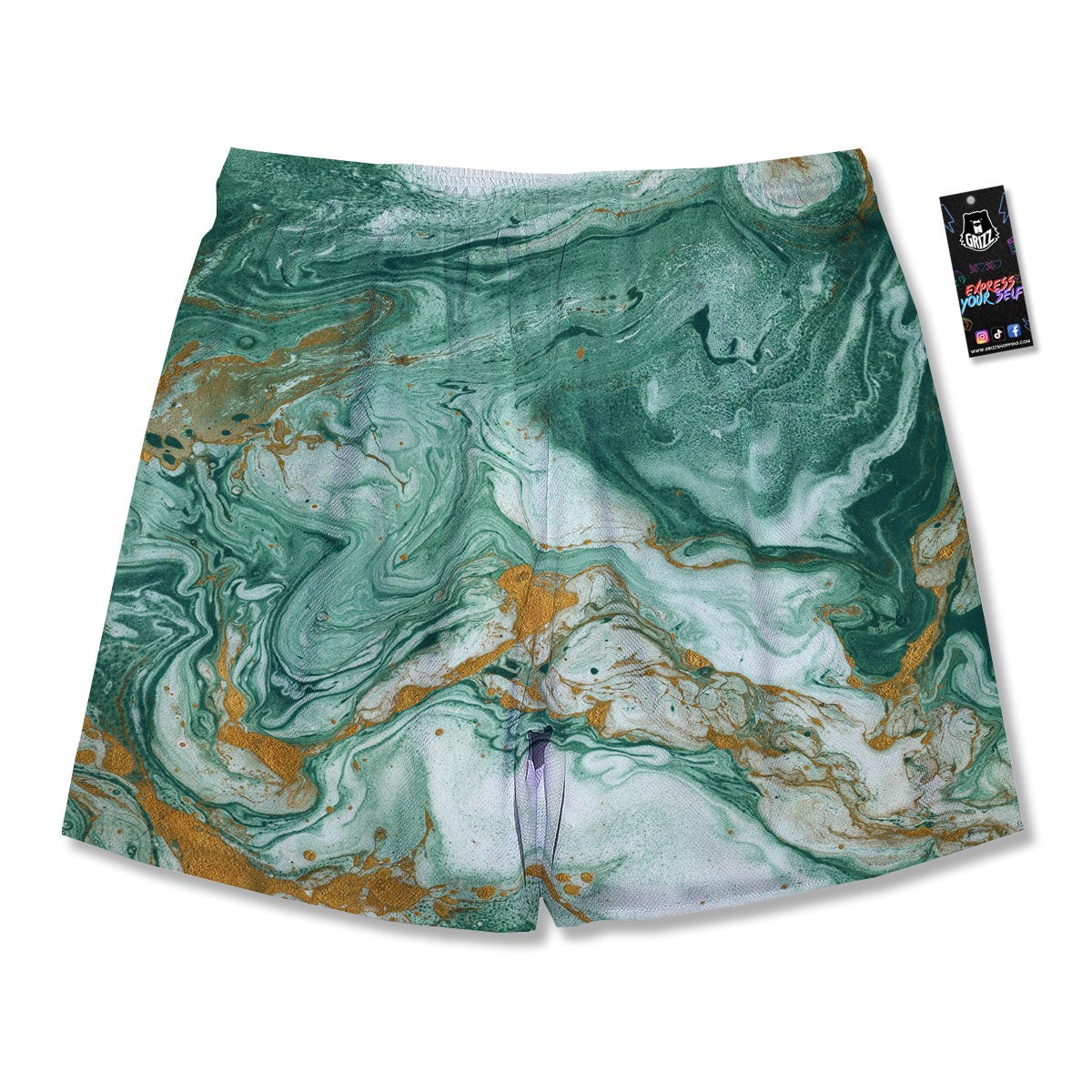 Golden And Green Marble Textue Print Men's Running Shorts-grizzshop