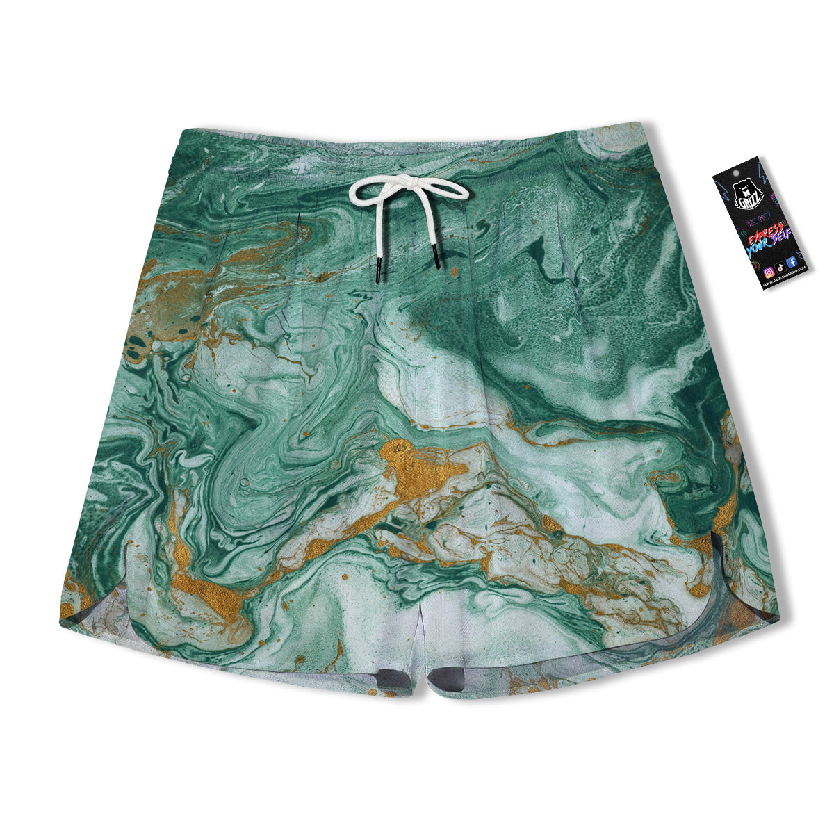 Golden And Green Marble Textue Print Men's Running Shorts-grizzshop