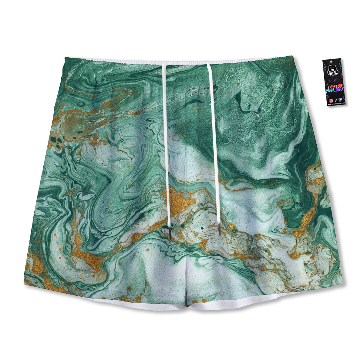 Knitted Deep Blue Print Pattern Mesh Shorts