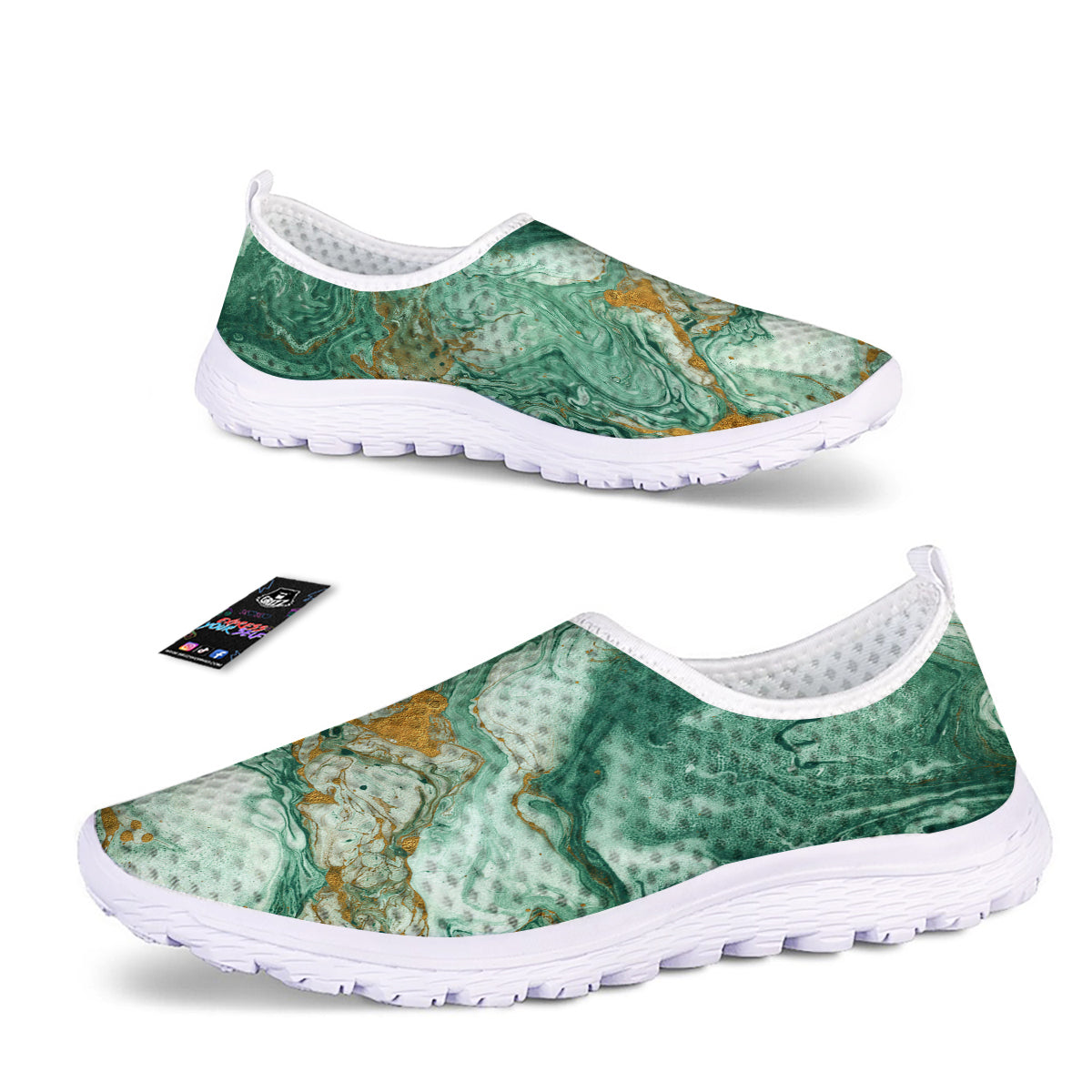 Golden And Green Marble Textue Print Nurse Shoes-grizzshop