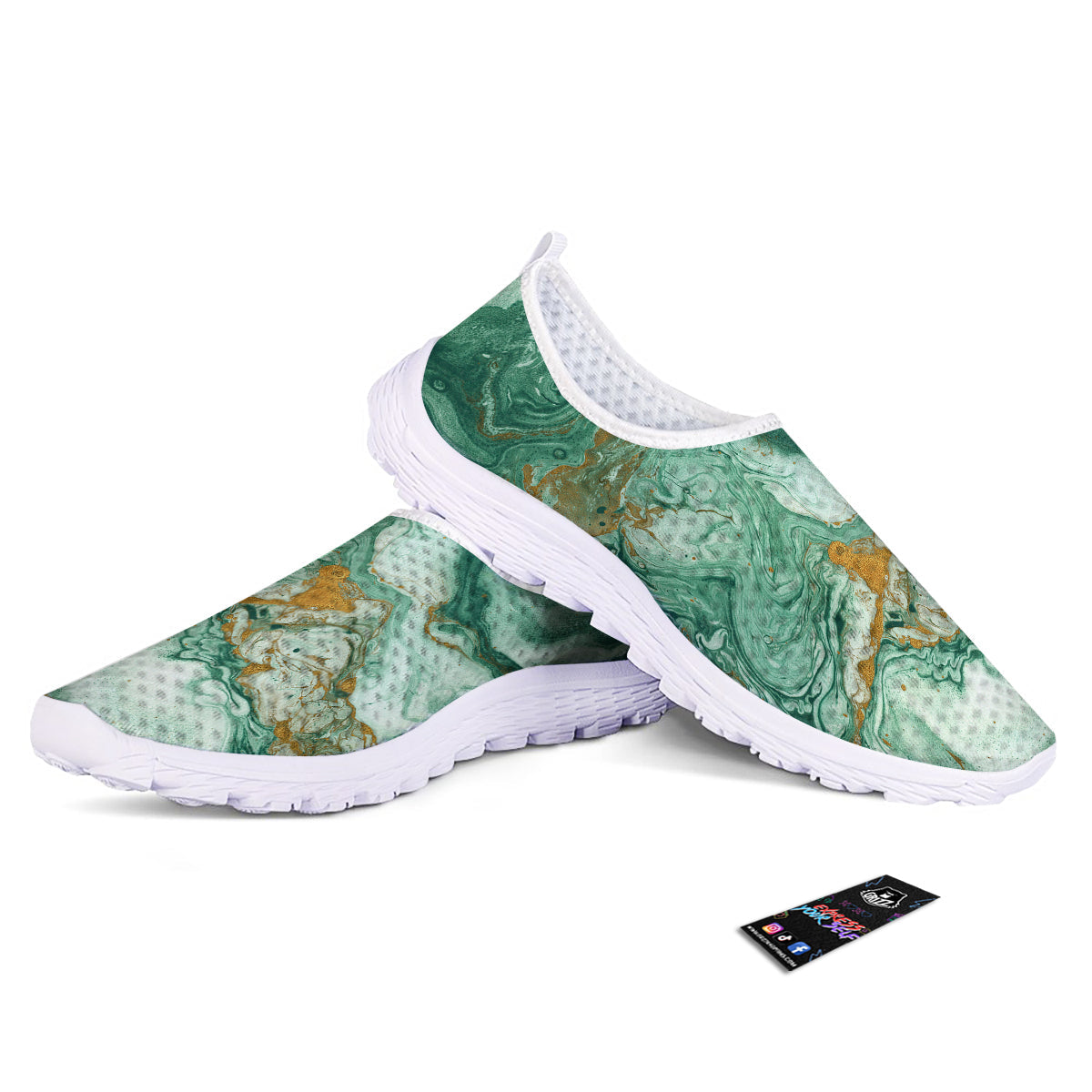 Golden And Green Marble Textue Print Nurse Shoes-grizzshop