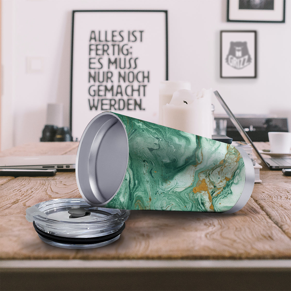 Golden And Green Marble Textue Print Tumbler-grizzshop