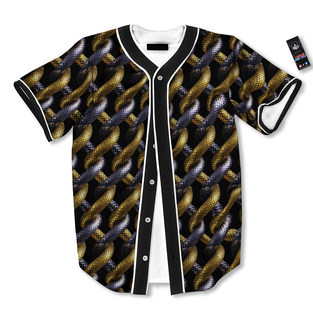 Golden And Silver Snakes 3D Print Pattern Baseball Jersey-grizzshop