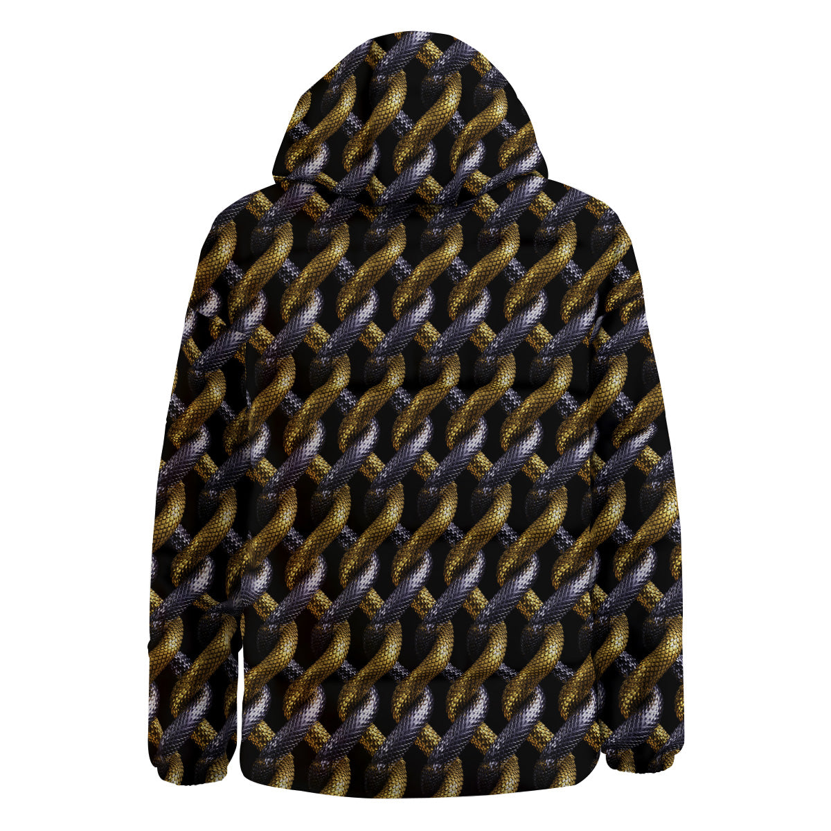 Golden And Silver Snakes 3D Print Pattern Down Jacket-grizzshop