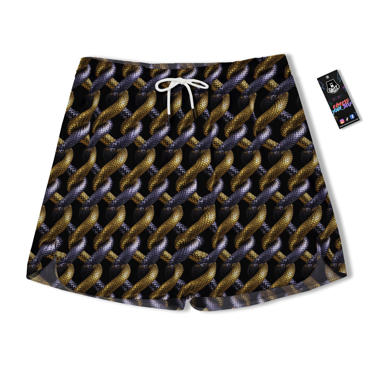 Golden And Silver Snakes 3D Print Pattern Men's Running Shorts-grizzshop
