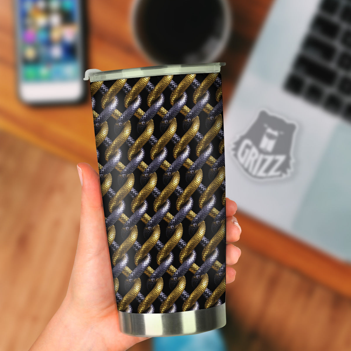 Golden And Silver Snakes 3D Print Pattern Tumbler-grizzshop