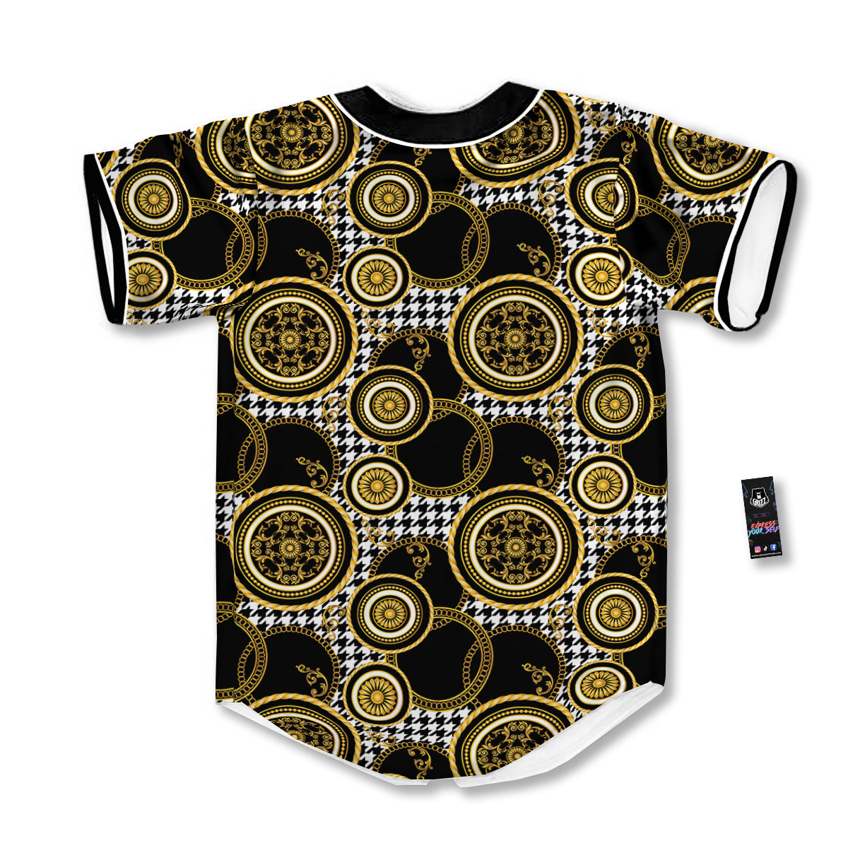 Golden Baroque And Black Houndstooth Print Pattern Baseball Jersey-grizzshop