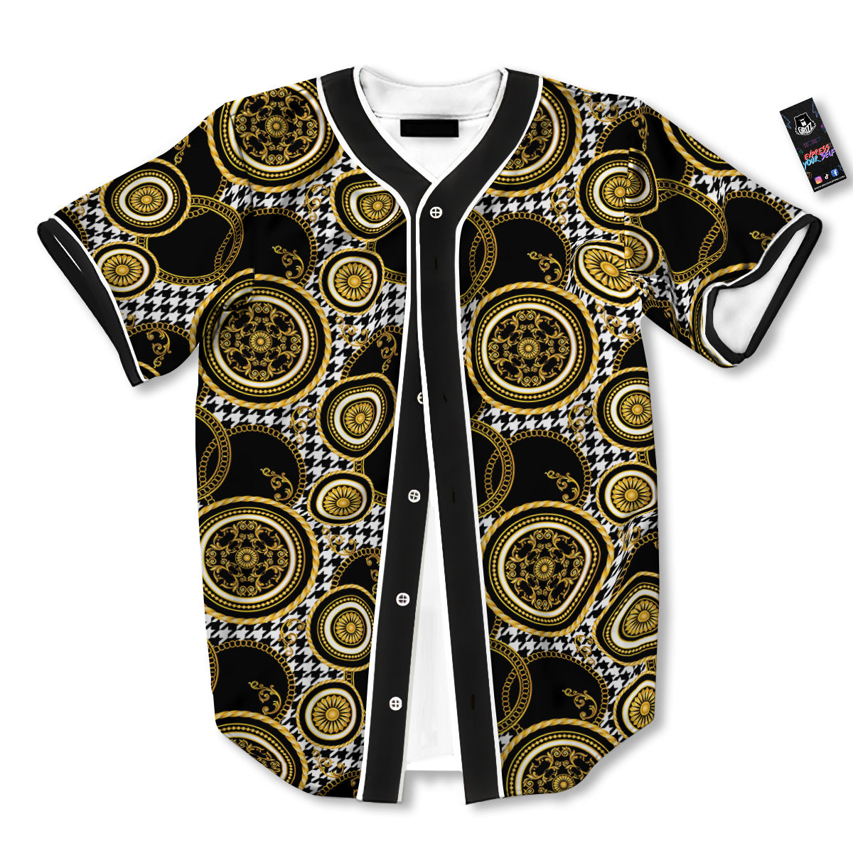 Golden Baroque And Black Houndstooth Print Pattern Baseball Jersey-grizzshop