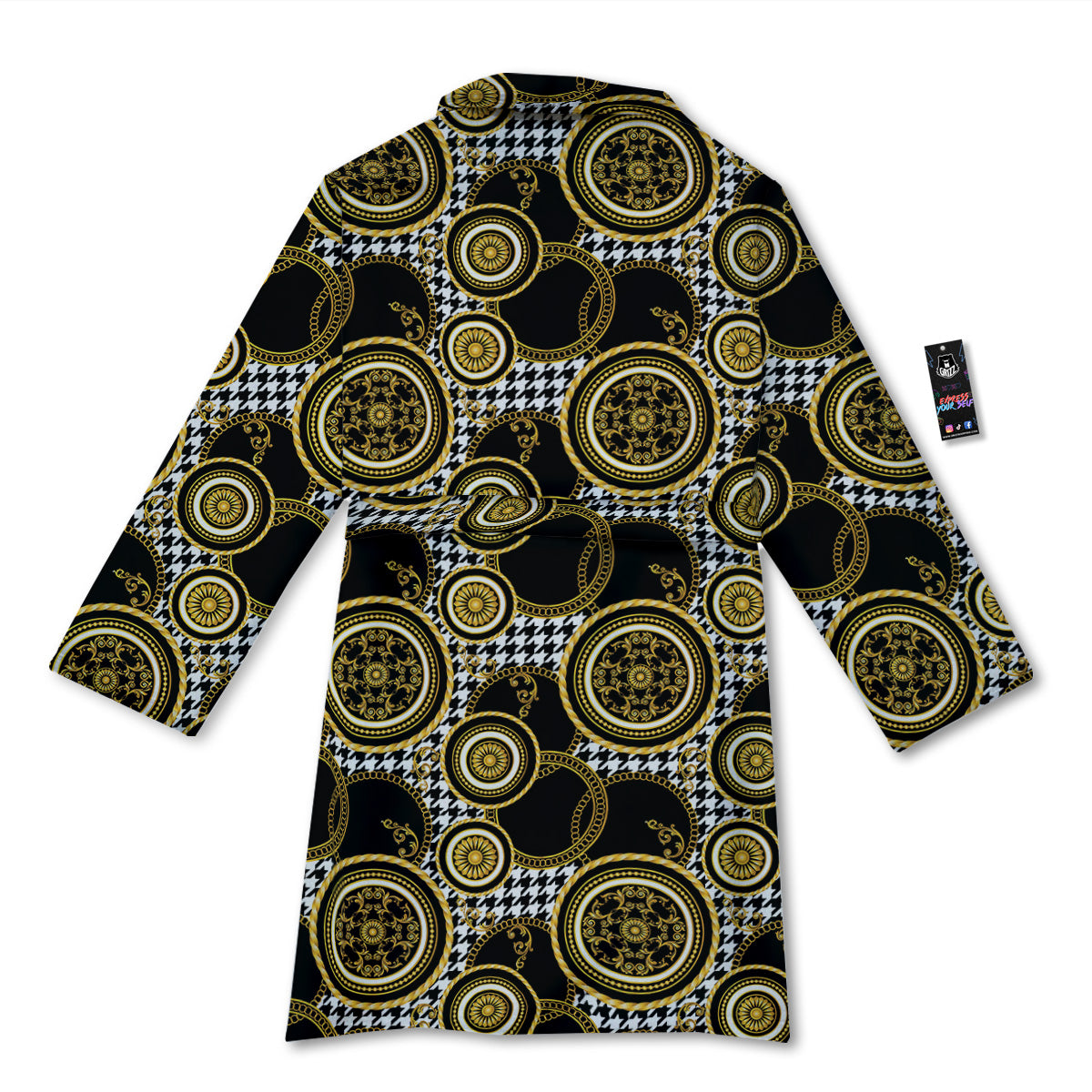 Golden Baroque And Black Houndstooth Print Pattern Bathrobe-grizzshop